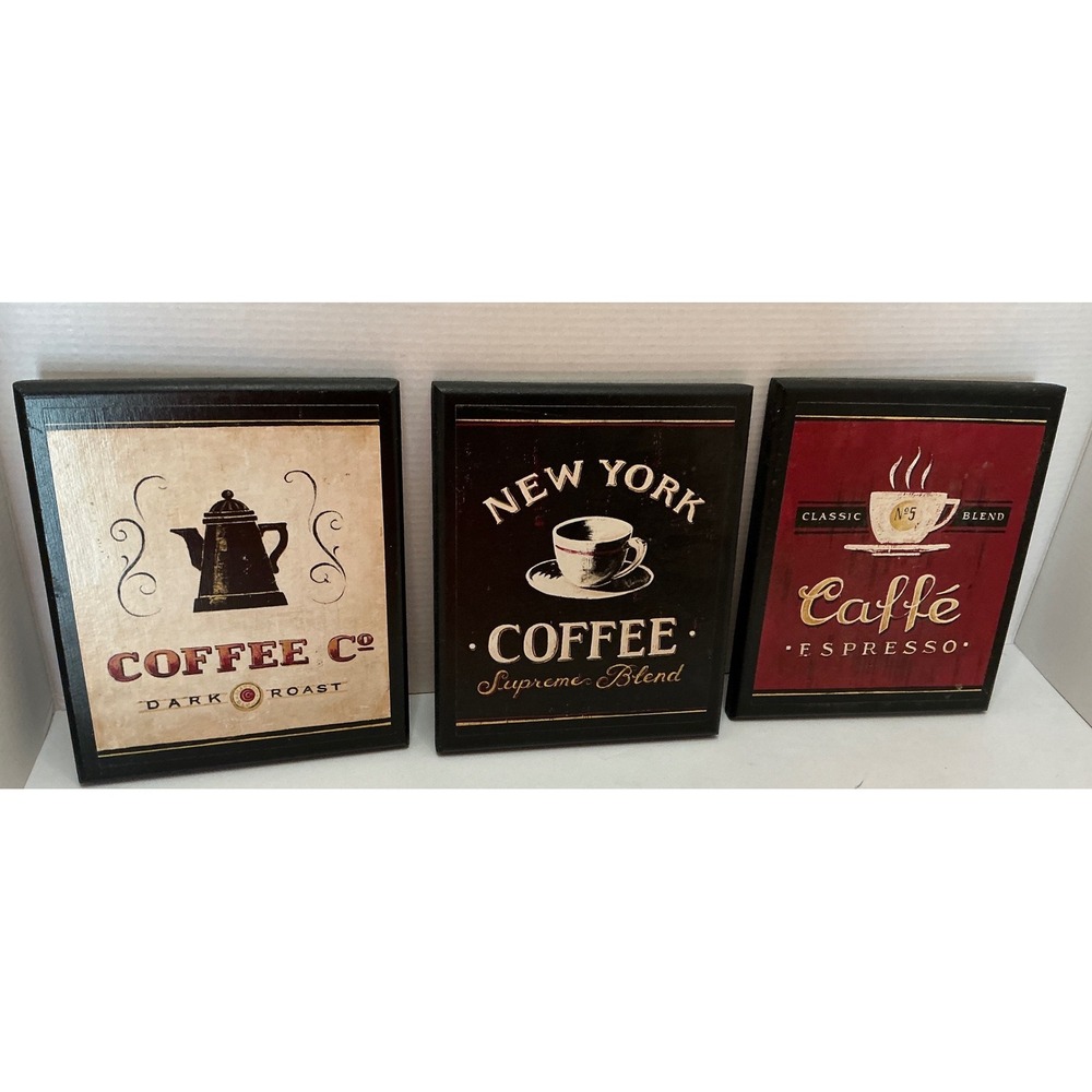 Unbranded Vintage Style Coffee Wall Art Set of 3 Wood Plaques Kitchen Decor 8x10
